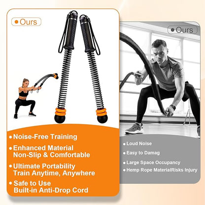 Adjustable Ropeless Battle Ropes with Weights — Portable Cordless Home Gym Equipment for Men & Women, Quiet Low-Impact Full-Body Workout Tool, Ideal for HIIT, Cardio, Strength & Fat Burning (Black)