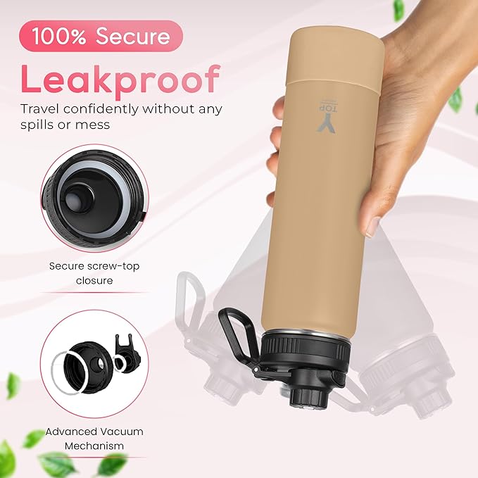 Y TOP 18 oz Insulated Water Bottle Leak Proof Spout Lid Fits in Car Cup Holder – Double Wall Dishwasher Safe Easy Clean stainless steel drinking water bottle for Gym Kids Sports Travel Hiking School