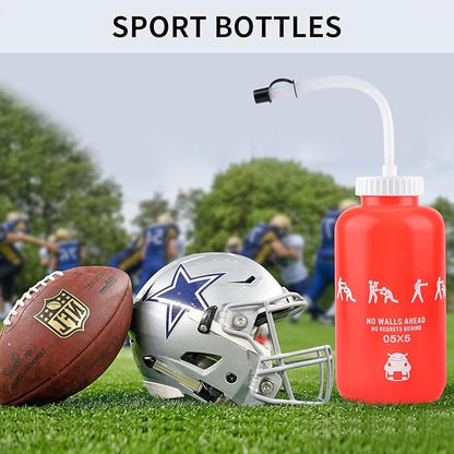 SHOKE Squeeze Sports Water Bottles Boxing Water Bottle with Long Straw BPA free Squeezable 1 Liter Hockey Water Bottle Plastic Leak Proof for Football Hockey Lacrosse Gym Cycling 32 Oz Mother's Day