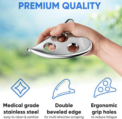 Professional Muscle Scraper Tool – Medical-Grade 304 SS IASTM & Gua Sha Scraping Tool – Ergonomic Fascia Mobilization Instrument for Soft Tissue Massage & Manual Bodywork – Emollient Balm Included