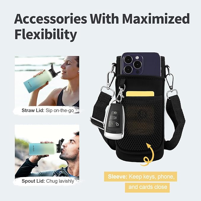 32 oz Insulated Water Bottle with Straw, Stainless Steel Triple Wall Vacuum Sports Water Jug, Leakproof Hydro Cup Flask with Paracord Handle & Straw Spout Lids & DIY Stickers