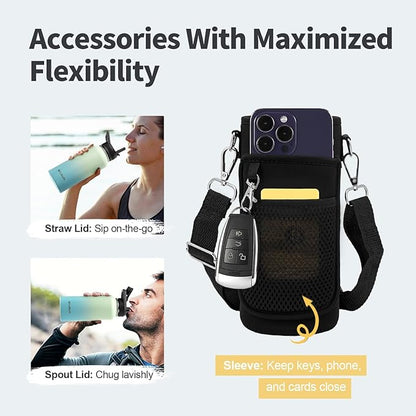 32 oz Insulated Water Bottle with Straw, Stainless Steel Triple Wall Vacuum Sports Water Jug, Leakproof Hydro Cup Flask with Paracord Handle & Straw Spout Lids & DIY Stickers