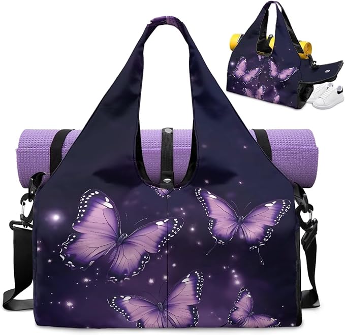 Gym Bag with Yoga Mat Holder Large Tote Bag With Multi Pockets for Women Men Dry Wet Separated Pocket Carryall Yoga Tote Bag for Pilates Travel Workout Office
