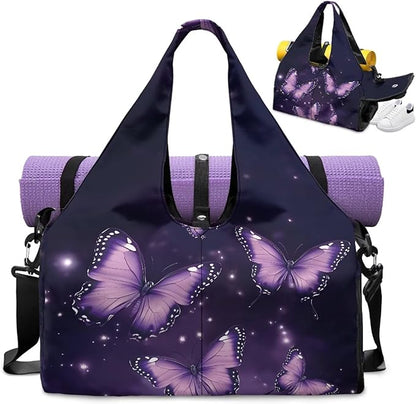Gym Bag with Yoga Mat Holder Large Tote Bag With Multi Pockets for Women Men Dry Wet Separated Pocket Carryall Yoga Tote Bag for Pilates Travel Workout Office