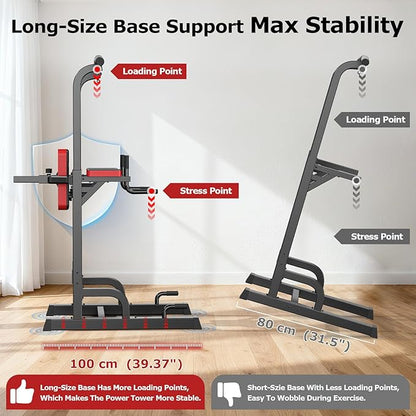 Power Tower Dip Station Pull Up Bar for Fitness Home Gym Workout,Multi-Function Adjustable Height Fitness Strength Training Exercise Equipment,with Power Elastic Ropes (Black S01)