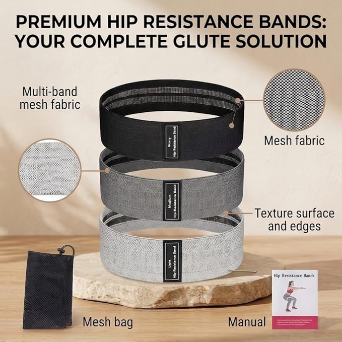 Resistance Bands Set of 3, Light Medium Heavy Exercise Workout Bands for Women Men, Strength Training Elastic Bands for Home Gym, Fitness Pilates Equipment