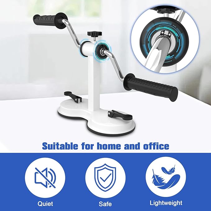 Upgraded Arm Bike for Rehabilitation Exercise for the Elderly, Physical Therapy Equipment, Designed for Arm and Shoulder, Adjustable Resistance, 2 Industrial Suction Cups, White