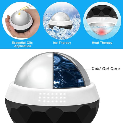 Coolrunner cold massage roller ball, Cryosphere Cold Massage Ball- Heat Therapy & Cold Therapy Relief with Cold Gel Core- Helps with Muscles Recovery and Inflammation for Shoulders, Neck (Black White)