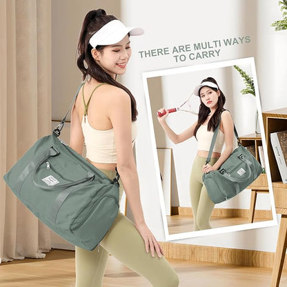 Gym Bagsfor Women with Shoes Compartment,Small Duffel BagsSport Bags with Toiletry Bags Overnight Travel Tote Bags Weekender Carry on Bag Personal Item Bag for Airlines Dark Green