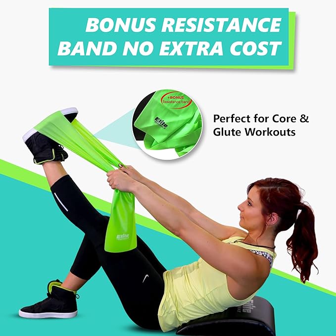 Elite Sportz Equipment Ab Mat with Resistance Band | High Density Foam Mat for Abs, Non Slip Curved Core Trainer for Sit Ups, Crunches & Back Support | Ab Workout Equipment for Home & Gym Training