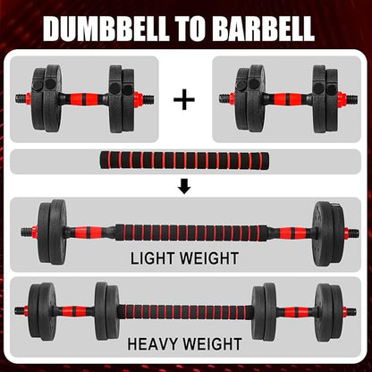 22LB Adjustable Dumbbell Set, Barbell with Thick Connecting Bumper Plate Combo for Strength Gym Training, Men and Women Free Weight Set Fitness Home Equipment