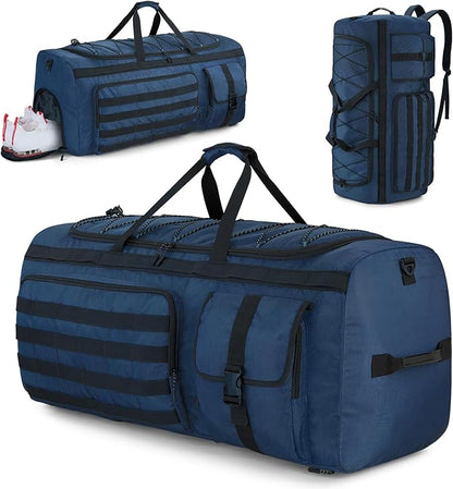 Gonex 90L Extra Large Duffel Bag for Men, Heavy Duty 3 in 1 Convertible Carry Travel Duffle, with Shoe Compartment, Tactical Loops, Sports Gear Bag for Family Trips (Dark Blue)