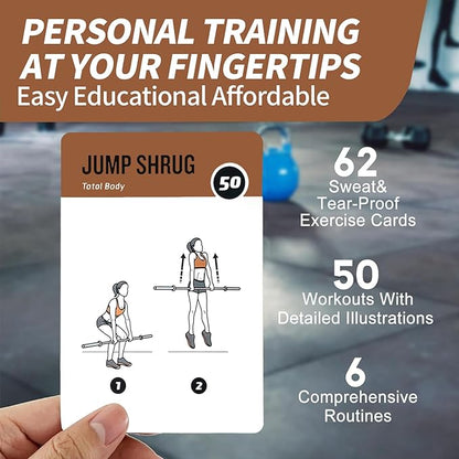 Barbell Workout Cards, 62 Exercises Cards Deck Large Size 5" x 3.5" Fitness Cards for Women & Men, Beginner Fitness Guide to Training Exercises at Home or Gym