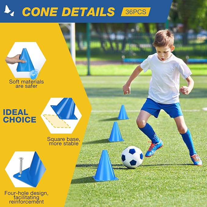 36pcs Cones 7 Inch Soccer Cones and Plastic Traffic Cones, Durable Cones for Sports Training, Ideal for Soccer, Basketball, Football, Skating, and Agility Drills Practice