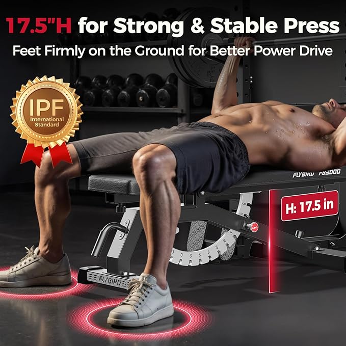 FLYBIRD Strength Training Bench for Home Gym, Adjustable Weight Bench can be Folded for Storage/Vertical Storage, Space-Saving Workout Bench