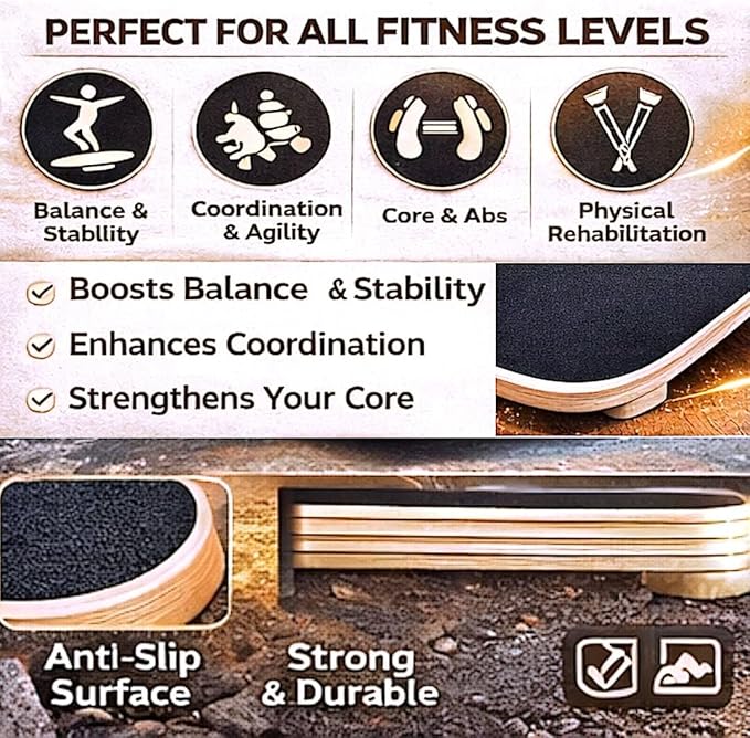 Balance Board Sports Trainer, Surf Trainer Board With Adjustable Stoppers, Improve Core Strength and Balance Control