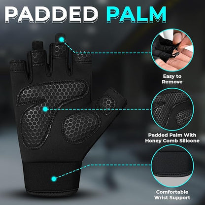 Breathable Gym Gloves for Men & Women–Lightweight,Non-Slip Workout Gloves with Full Palm Protection, Wrist Support,Ventilated Mesh for Weightlifting,Crossfit,Fitness Training & Cycling