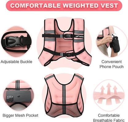 Weighted Vest Woman 5lb/8lb/10lb/12lb/15lb/20lb/25lb/30lb Weight Vest for Women Men, Rucking Vests with Reflective Stripe for Running Workout Walking Strength Training Weight Loss Fitness Weightlifting