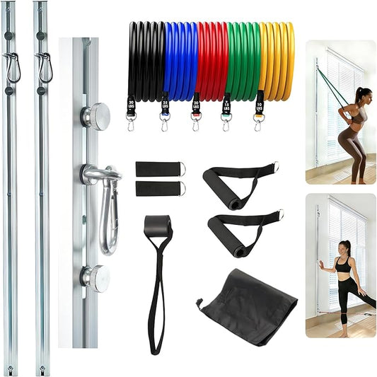 Aluminum Anchor Fitness System for Wall-Mounted - Adjustable with Five Resistance Bands, Resistance Bands Wall Mount for Strength Training, Workout Wall Anchor System