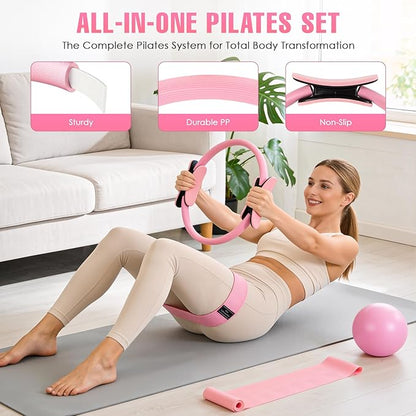 Pilates Equipment, Pilates Kit for Home Workouts, Home Pilates Essentials Kit for Women with Pilates Ring and Ball Set, Socks, ankle resistance bands with cuffs, Resistance Band and Massage ball...