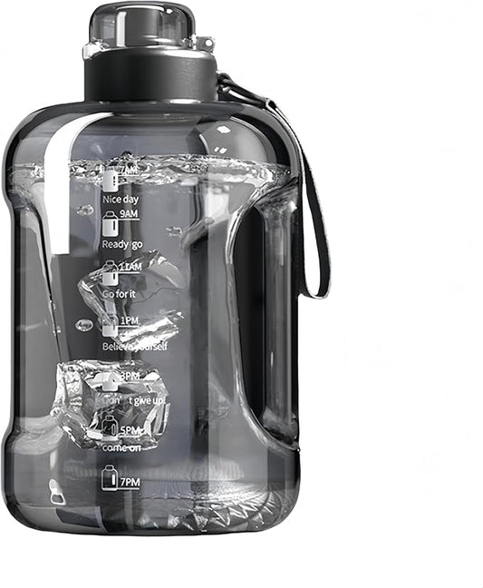 50oz & 84oz Motivational Water Bottle - Time-Marked, Leak Proof & BPA free. 2-in-1 Lid with Straw, Food-Grade Tritan. Half Gallon Sized, Ideal for Gym, Fitness & Outdoor Activities (50oz, Grey)