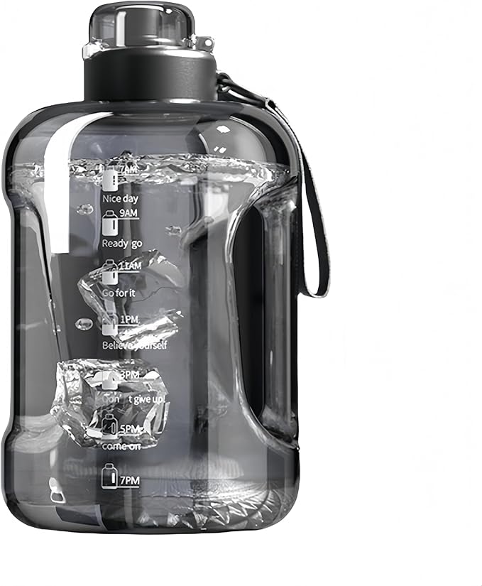 50oz & 84oz Motivational Water Bottle - Time-Marked, Leak Proof & BPA free. 2-in-1 Lid with Straw, Food-Grade Tritan. Half Gallon Sized, Ideal for Gym, Fitness & Outdoor Activities (84oz, Grey)