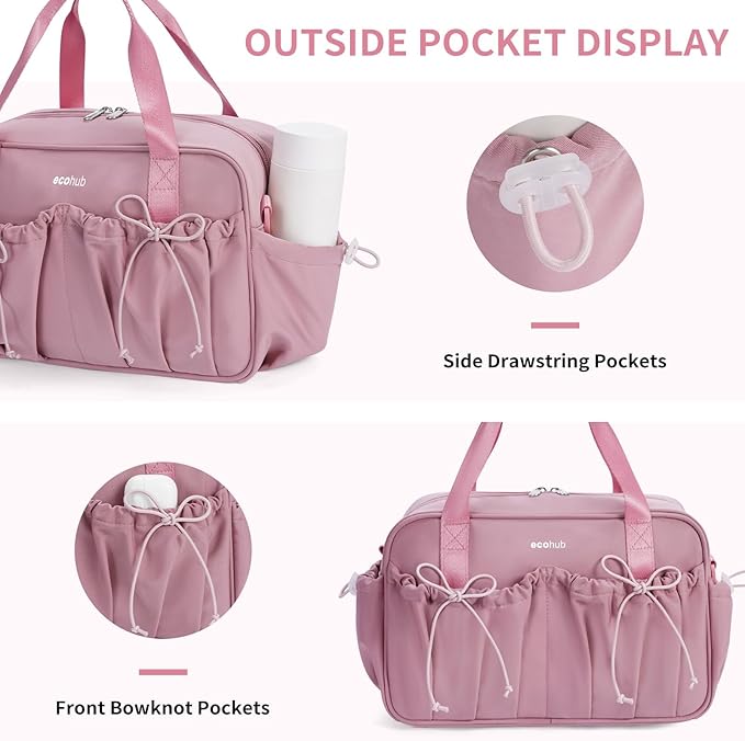 ECOHUB Small Gym Bag for Women, Mini Gym Duffle Bag with Wet Compartment, Bowknot Sports Bag, Cute Gym Tote Bag Dance Yoga Workout Travel Bags Pink