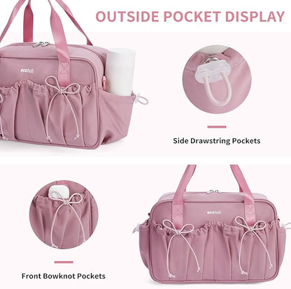 ECOHUB Small Gym Bag for Women, Mini Gym Duffle Bag with Wet Compartment, Bowknot Sports Bag, Cute Gym Tote Bag Dance Yoga Workout Travel Bags Pink