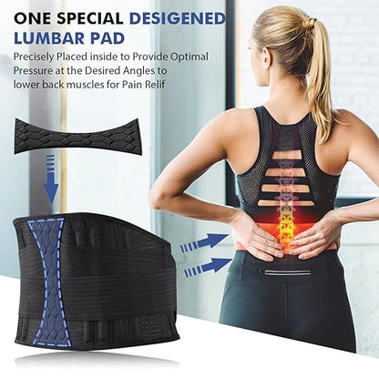 Lumbar Support Belt Lower Back Brace for Lifting, Herniated Disc, Sciatica, Pain Relief,Breathable Lumbar Brace for Men & Women