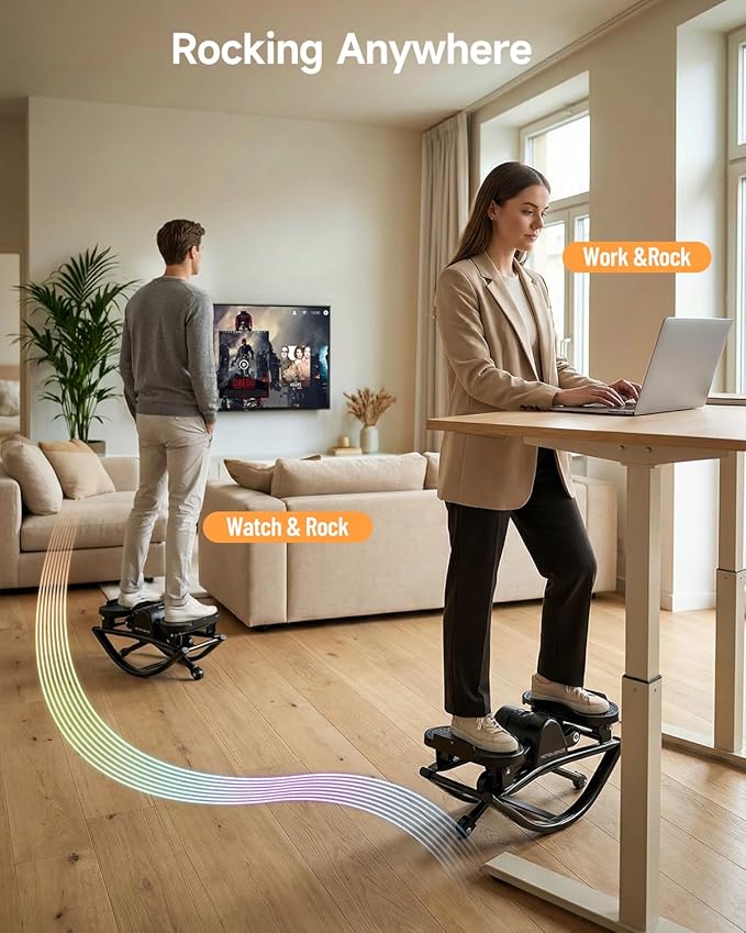 Rocking Stepper Machine, Fun Cardio Equipment with Resistance Bands, Space Saving Fitness Stepper, Quiet Skate Motion Workout for Home Office