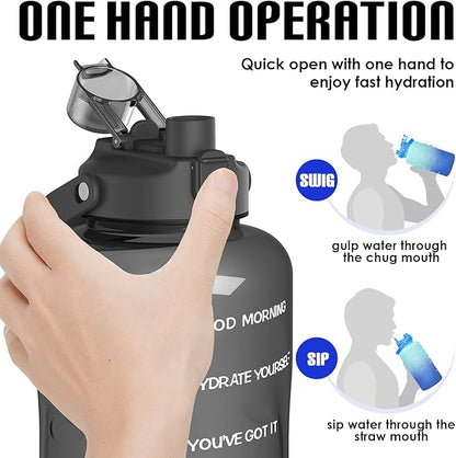 HydroPal 1 Gallon Water Bottles with Straw, 128 oz Water Bottle BPA Free Innovative 2-IN-1 Lid Gym Bottle with Times to Drink Motivational, Large for Sports Fitness Camping Water Jug （13.8X5.5 inch）