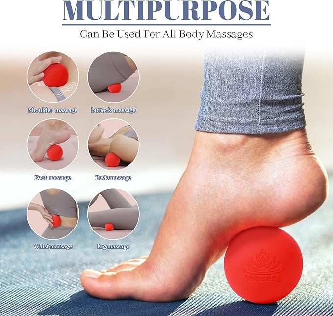 Physical Yoga Balls Massage Lacrosse Balls for Myofascial Release, Trigger Point Therapy, Muscle Soreness Deep Tissue Massage Physical Therapy Equipment(2 Pack,Red and Dark Blue)