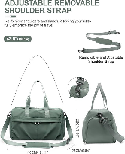 Gym Bag for Women Men, Sport Duffel Bag with Toiletry Bag & Shoe Compartment,Waterproof Travel Weekender Overnight Carry on Bag for Yoga with Trolley Sleeve, Green Set