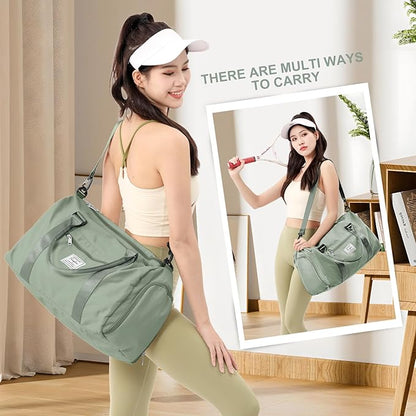 Gym Bag for Women with Shoes Compartment,Small Duffel Bag Sport bag with Toiletry Bag Overnight Travel Tote Bags Weekender Carry on Bag Personal Item Bags for Airlines Grey Green