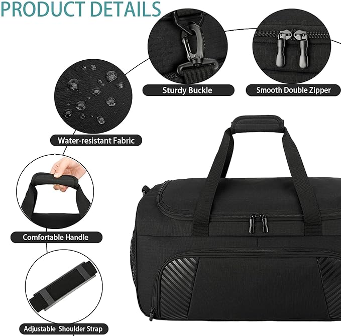 Urbanstand Gym Bag for Men - 50L Black Large Duffel Bag with Shoe Compartment, Weekender Carry On Duffle Bag for Travel, Sports, Fitness & Workout