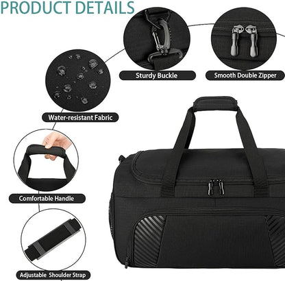Urbanstand Gym Bag for Men - 50L Black Large Duffel Bag with Shoe Compartment, Weekender Carry On Duffle Bag for Travel, Sports, Fitness & Workout