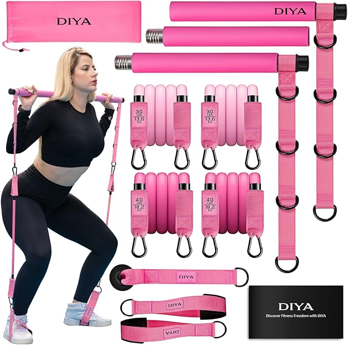 Pilates Bar Kit with Resistance Bands 140 lbs – Adjustable Portable Home Gym Workout Equipment for Women & Men – Full Body Fitness Bar for Legs, Glutes, Arms, Core & Back