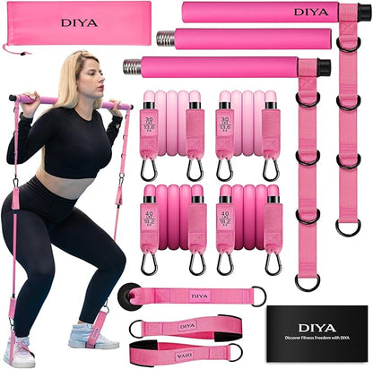 Pilates Bar Kit with Resistance Bands 140 lbs – Adjustable Portable Home Gym Workout Equipment for Women & Men – Full Body Fitness Bar for Legs, Glutes, Arms, Core & Back