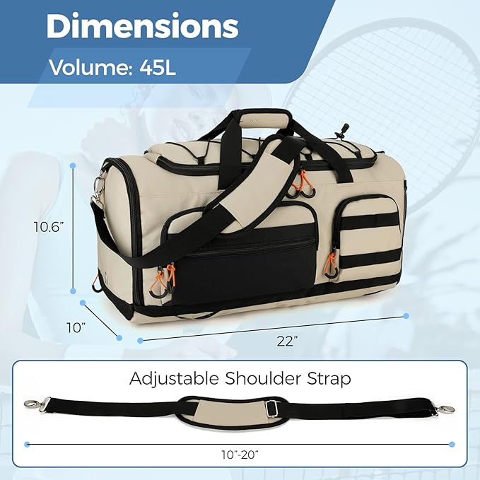 Searock 45L Gym Bag for Men, 3-In-1 Duffle Bag Backpack for Travel, Sports Duffel Bags for Gym Workout, Weekender Overnight Bag with Shoe Compartment, Wet Pocket, Khaki