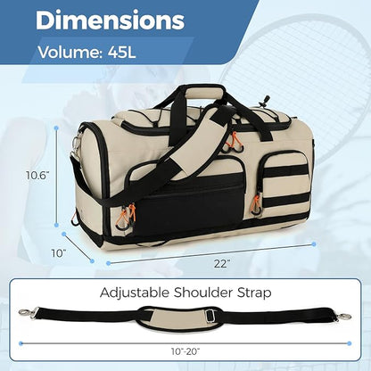 Searock 45L Gym Bag for Men, 3-In-1 Duffle Bag Backpack for Travel, Sports Duffel Bags for Gym Workout, Weekender Overnight Bag with Shoe Compartment, Wet Pocket, Khaki