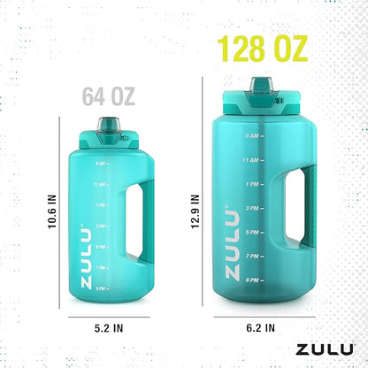 ZULU Goals 128oz Half Gallon Plastic Water Bottle with Straw and Time Marker | Large Reusable Jug with Handle and Leak Proof Lid for All Day Hydration, Gym and Outdoors, Gift Ready, Aquaviva