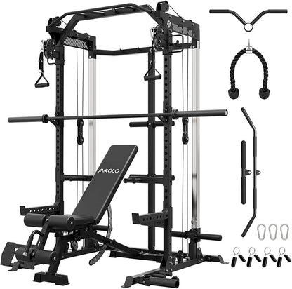 Mikolo Power Cage, 2000LB Power Rack with Independent Dual Pulley System, Multi-Function Home Gym Workout Machine for Cable Crossover