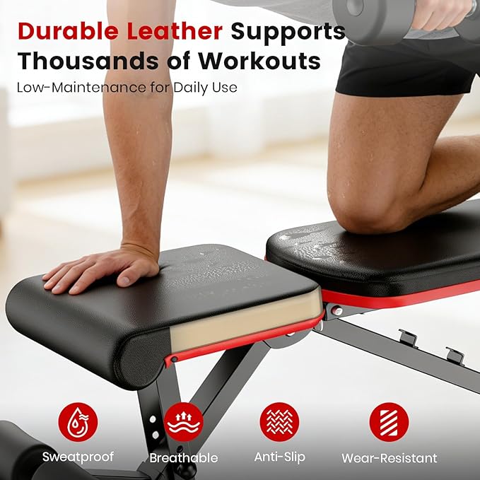 ALSO GO Adjustable Weight Bench, Workout Benches with Leg Extension & Extended Headrest, Foldable Incline Decline Bench Press, Roman Chair, Full Body Strength Training Equipment for Home Gym