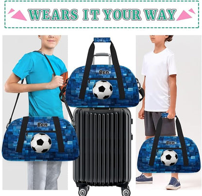 Personalized Gym Duffel Bag for Boys - Customized Training, Cheer, Travel & Overnight Bag - Blue Geometric Pattern
