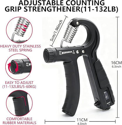 Grip Strength Trainer, Hand Gripper Strengthener Set 5-Pack: Adjustable Hand Gripper (2-Pack) with Click Counter, Finger Stretcher ，Stress Relief Grip Ball& Grip Ring 11-132 lbs Forearm Strengthener for Athletes, Rock Climbing, forearm strengthener