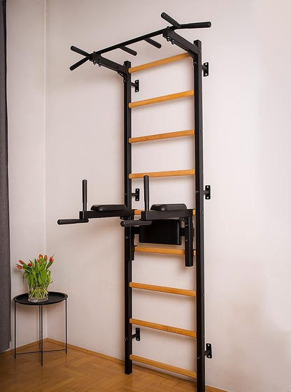 Wooden Swedish Ladder Wall Stall Bar - Indoor Chin Up Bar Workout Equipment for Home Exercise, Physical Therapy, Gymnastics, Fitness