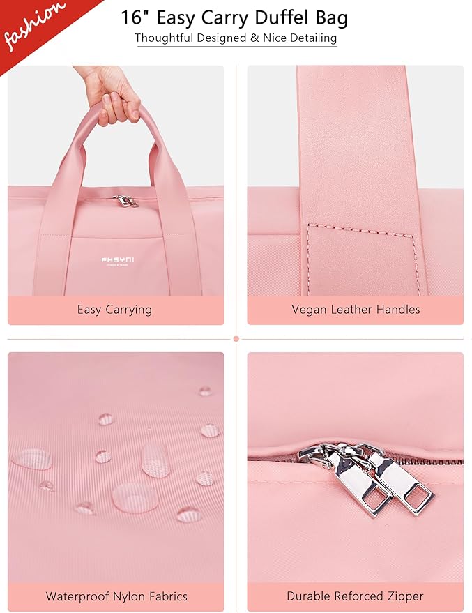 Sports Small Gym Bag for Women Girls, Cute Mini Duffle Bag with Wet Pocket & Shoes Compartment, Personal Item Travel Workout Bag, 16"-Small, Pink