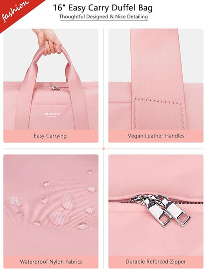 Sports Small Gym Bag for Women Girls, Cute Mini Duffle Bag with Wet Pocket & Shoes Compartment, Personal Item Travel Workout Bag, 16"-Small, Pink