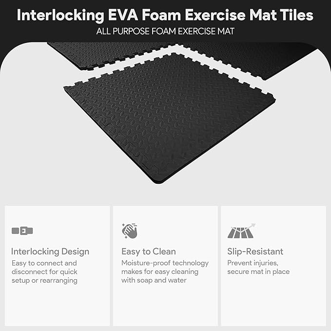 BalanceFrom Puzzle Exercise Mat 3/4" Thick, EVA Interlocking Foam Floor Tiles for Home Gym, Mat for Home Workout Equipment, Floor Padding for Kids, Multiple Sizes and Colors