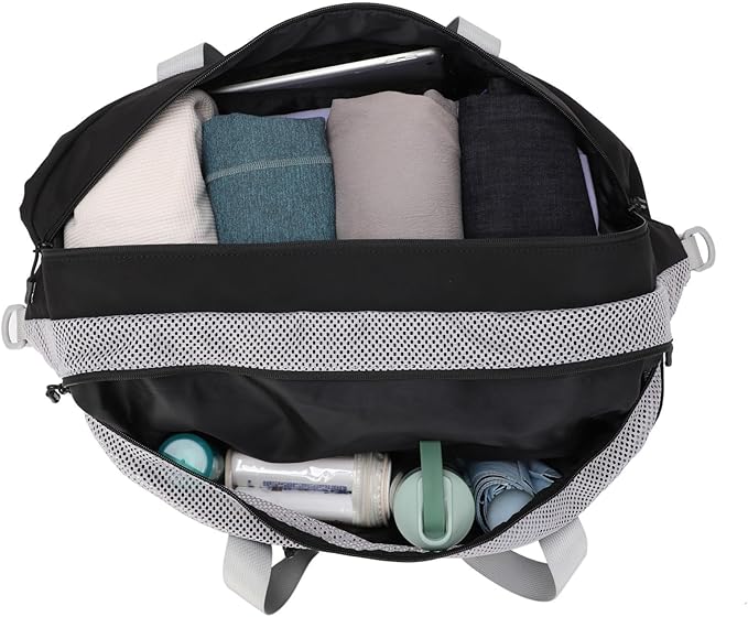 HEAD 45L Black Waterproof Gym Duffel Bag for Women Men, Large Capacity Weekender Overnight Bag with Detachable Strap, Lightweight Travel Tote for Fitness, Yoga & Business Trips